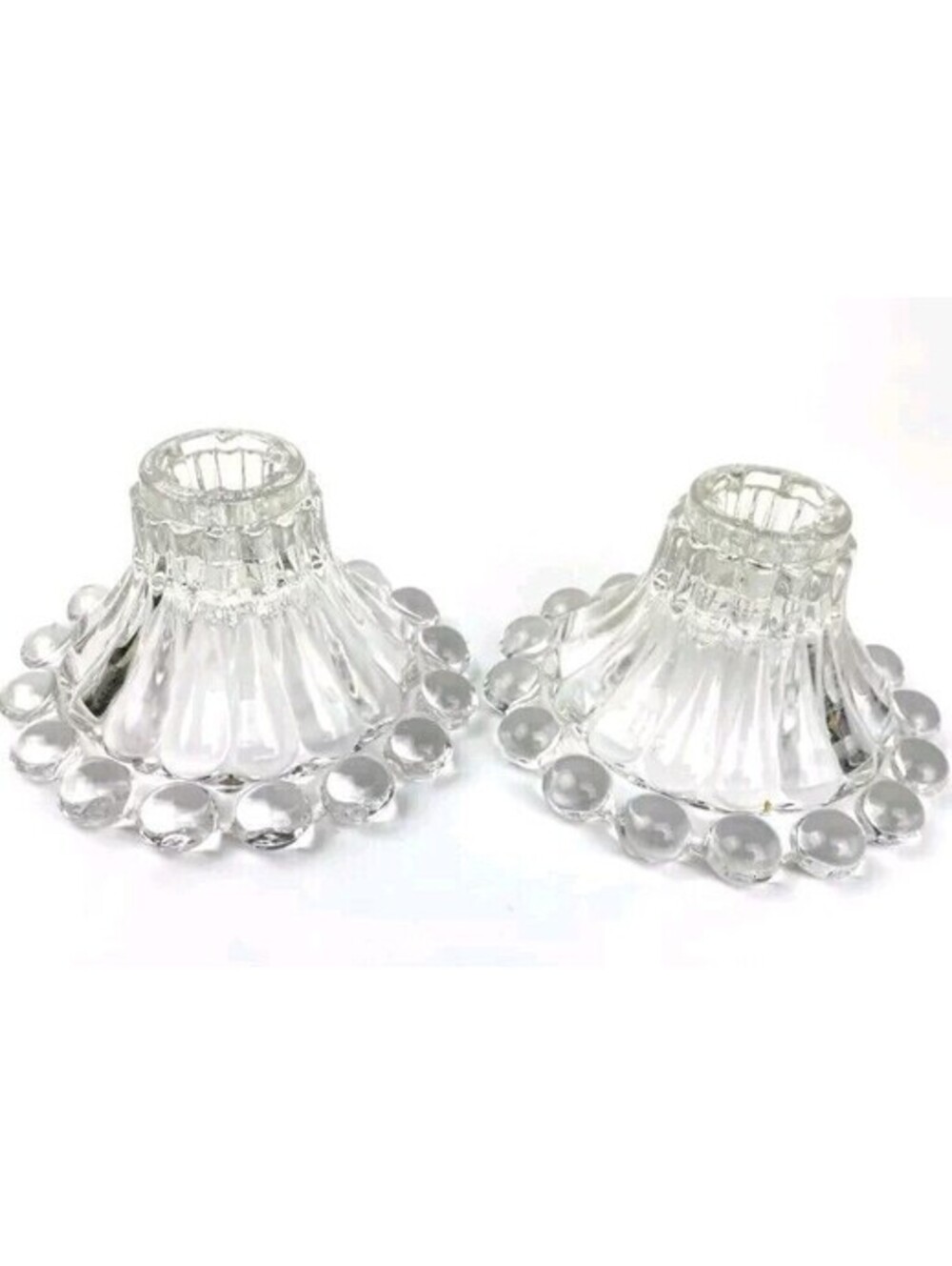 Set 2 Anchor Hocking Clear Glass Boopie Berwick Bubble Taper Candlestick Holders